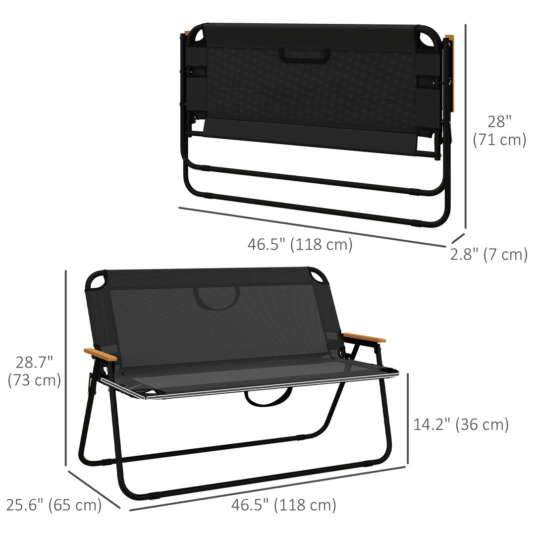 Outsunny Double Folding Chair, Loveseat Camping Chair for 2 Person, Portable Outdoor Chair with Wood Armrest for Fishing Travel, Green