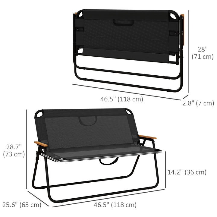 Outsunny Double Folding Chair, Loveseat Camping Chair for 2 Person, Portable Outdoor Chair with Wood Armrest for Fishing Travel, Green