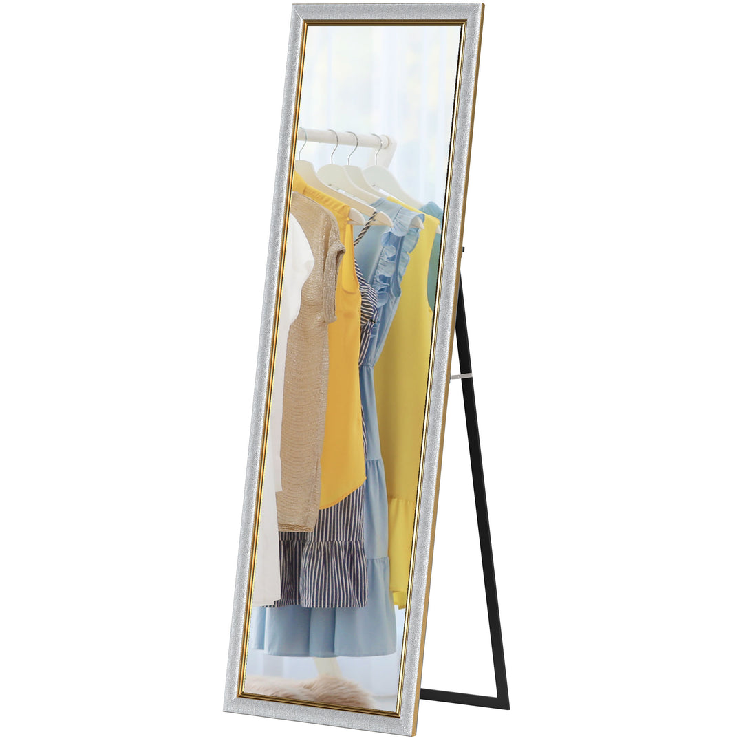 HOMCOM Floor Standing Mirror, Full Body Mirror, Free Standing, Leaning or Wall Mirror with Frame for Bedroom, Silver