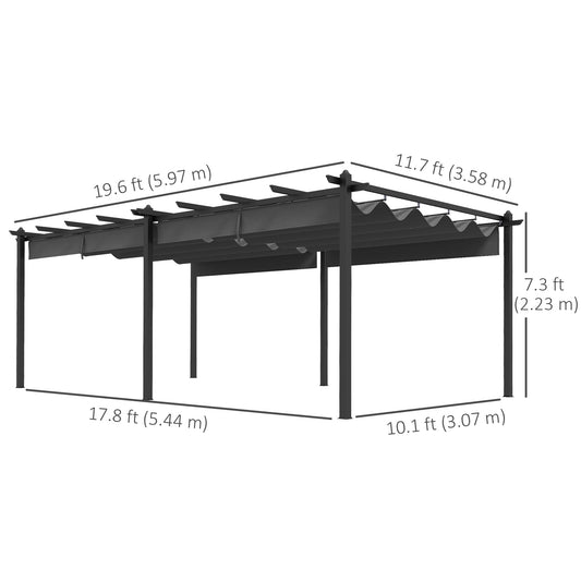 Outsunny 11.7' x 19.6' Retractable Pergola Canopy, Aluminum Pergola for Grill, Patio, Garden, Deck