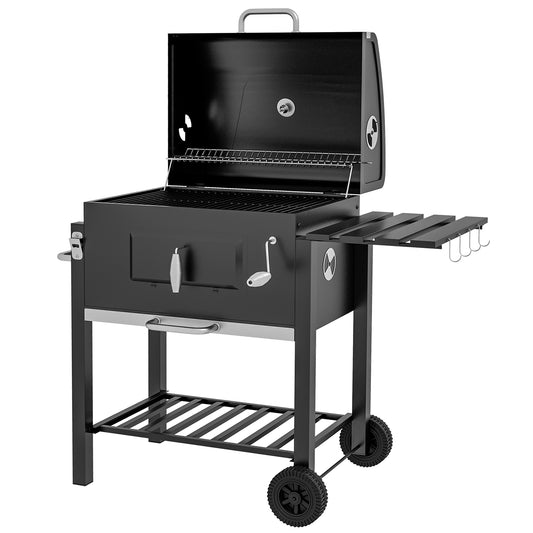 Outsunny BBQ Trolley Charcoal Grill Portable Stainless Steel Barbecue Tool Kits w/ Wheels Side Shelf for Camping Hiking Picnic