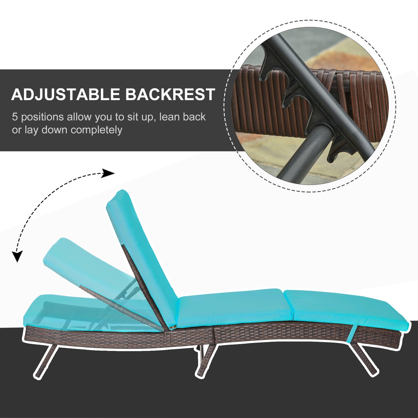 Outsunny Wicker Patio Lounger, Outdoor S Shape Recliners Lounge Chair w/ 5-Level Adjustable Backrest, Soft Padded Cushion for Outdoor Use, Cream White