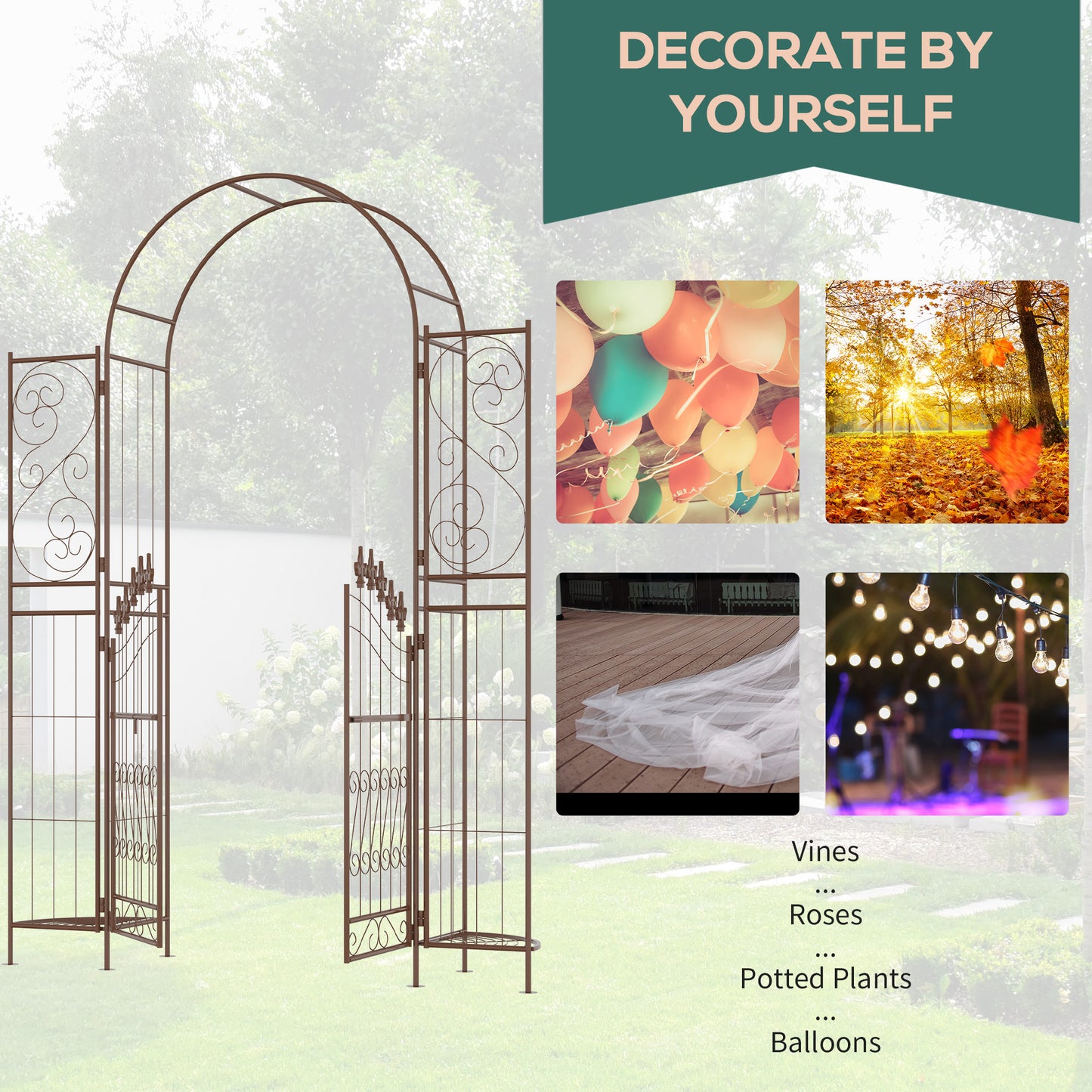 Outsunny 7ft Garden Arch Trellis, Metal Arch, Outdoor Garden Arbor for Climbing Plants, Wedding Decoration