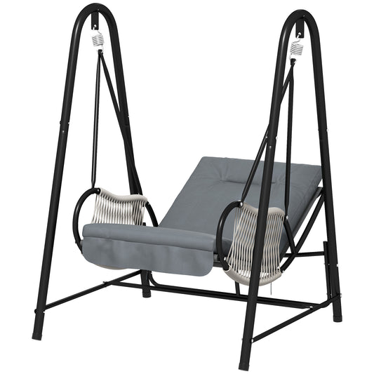 Outsunny Rattan Hammock Chair with Stand Included, Hanging Swing Chair with Stand and Seat Cushion, Light Grey