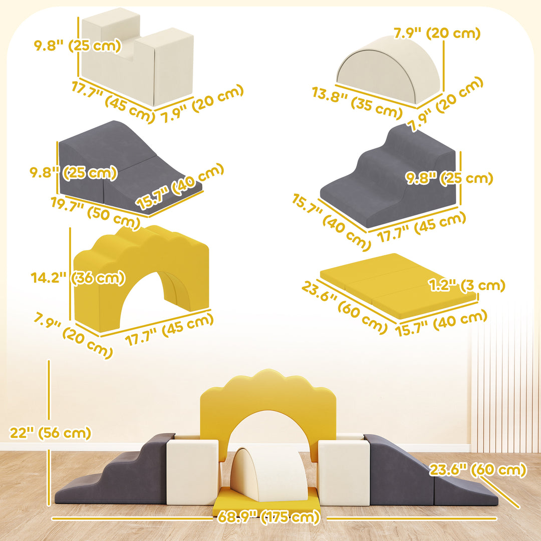 Qaba 7-Piece Baby Soft Play Set, Indoor Soft Play Gym Activity Play Set for Crawling, Sliding and Playing, Navy Blue