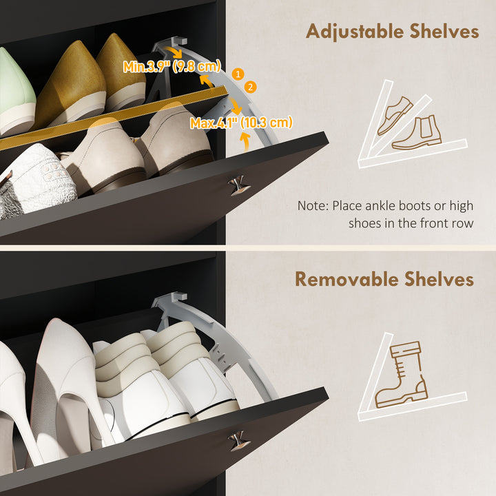 HOMCOM Narrow Shoe Cabinet with 4 Flip Drawers, Shoe Storage Cabinet with Adjustable Shelves, Holds 24–32 Pairs, Black