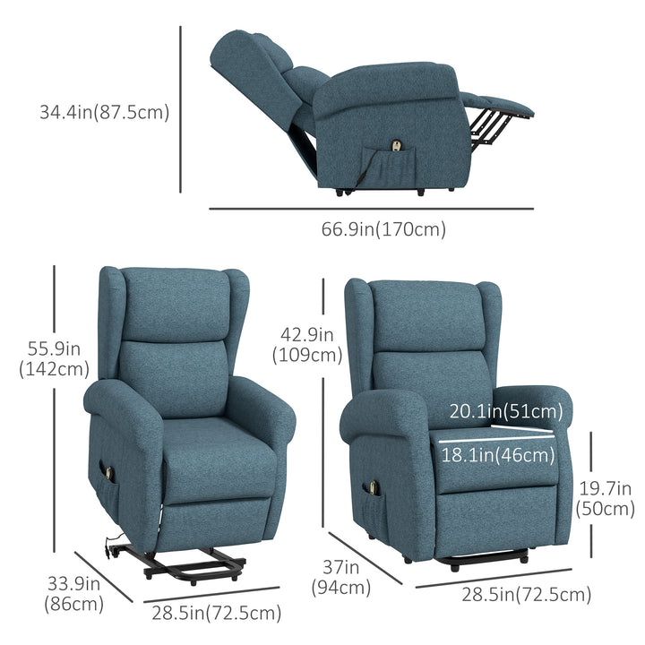 HOMCOM Wingback Lift Chair for Elderly, Power Chair Recliner with Footrest, Remote Control, Side Pockets, Grey