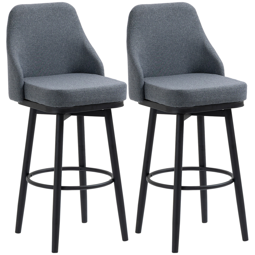 HOMCOM Extra Tall Bar Stools Set of 2, Modern 360° Swivel Barstools, Dining Room Chairs with Steel Legs Footrest, Charcoal Grey