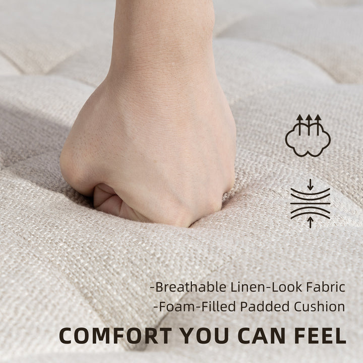 HOMCOM Ottoman Coffee Table, 32 Inch Square Footrest Ottoman with Storage, Linen Upholstered Tufted Footstool, Beige