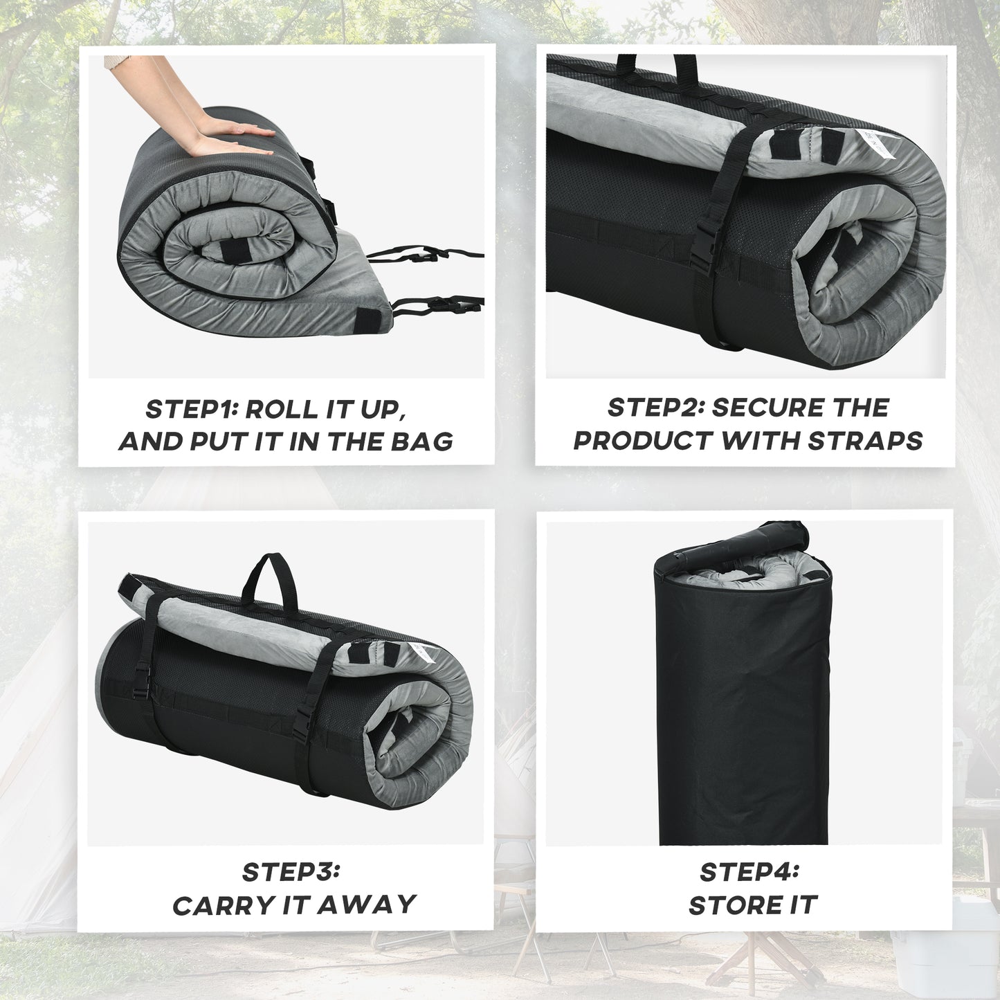 Outsunny Camping Mat, Sleeping Mat, Memory Foam Sleeping Pad, 2.8'' Thick Portable Roll Up Camping Mattress Sleeping Pad & Floor Mattress, Cot Mat Pad with Travel Bag, Grey
