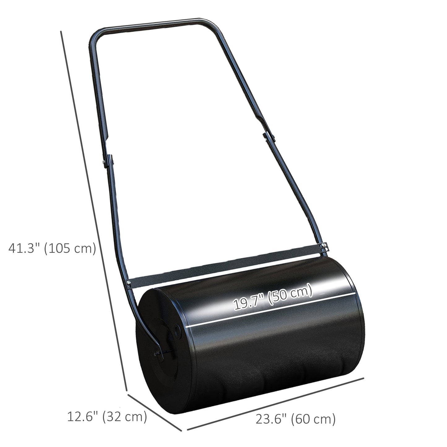 Outsunny 22" Push/Tow Behind Lawn Roller, Heavy Duty Sod Drum Roller Filled with 12 Gal Water/Sand, Grass Flattener for Yard, Patio, Park, Black