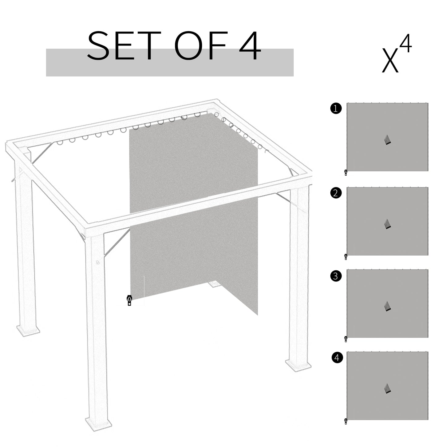 Outsunny 10' x 10' Universal Gazebo Sidewall Set with 4 Panels, Hooks/C-Rings Included for Pergolas & Cabanas, Beige