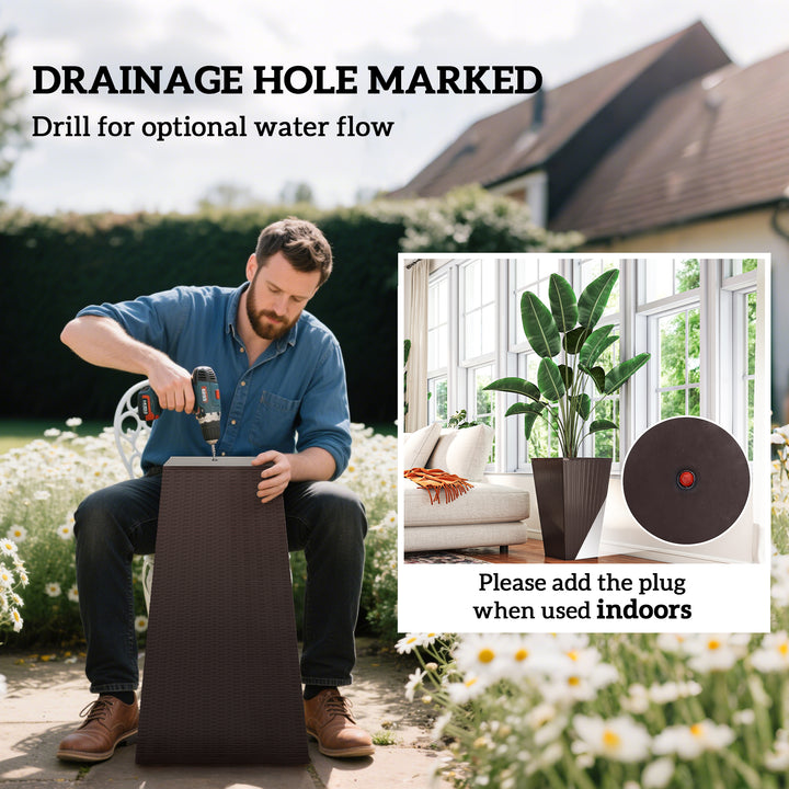 Outsunny Set of 3 Tall Plant Stand, Outdoor & Indoor Flower Pot Set for Front Door, Entryway, Patio and Deck, Brown