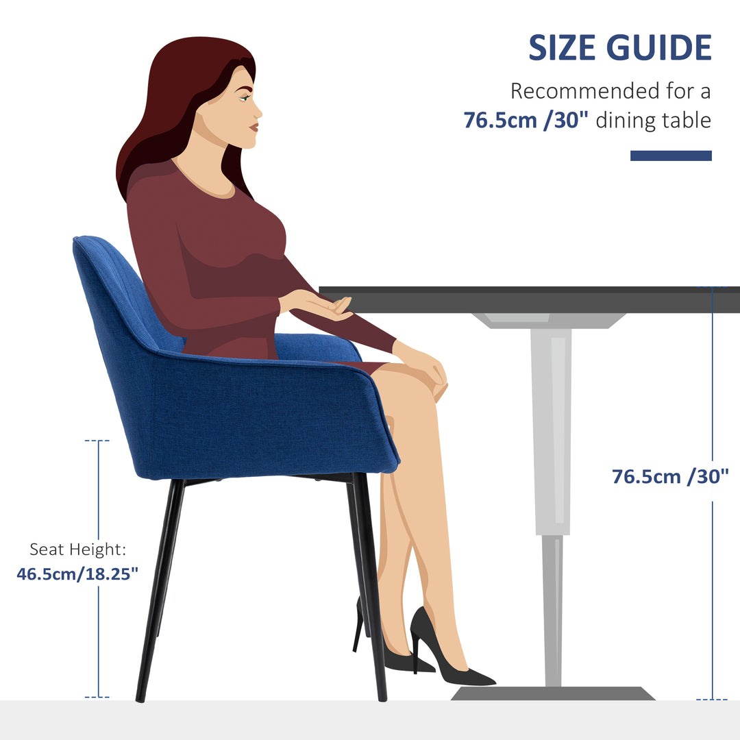 HOMCOM Dining Chairs Set of 2, Linen Upholstery Accent Chair with Back, Armrest, Metal Legs, Dark Grey