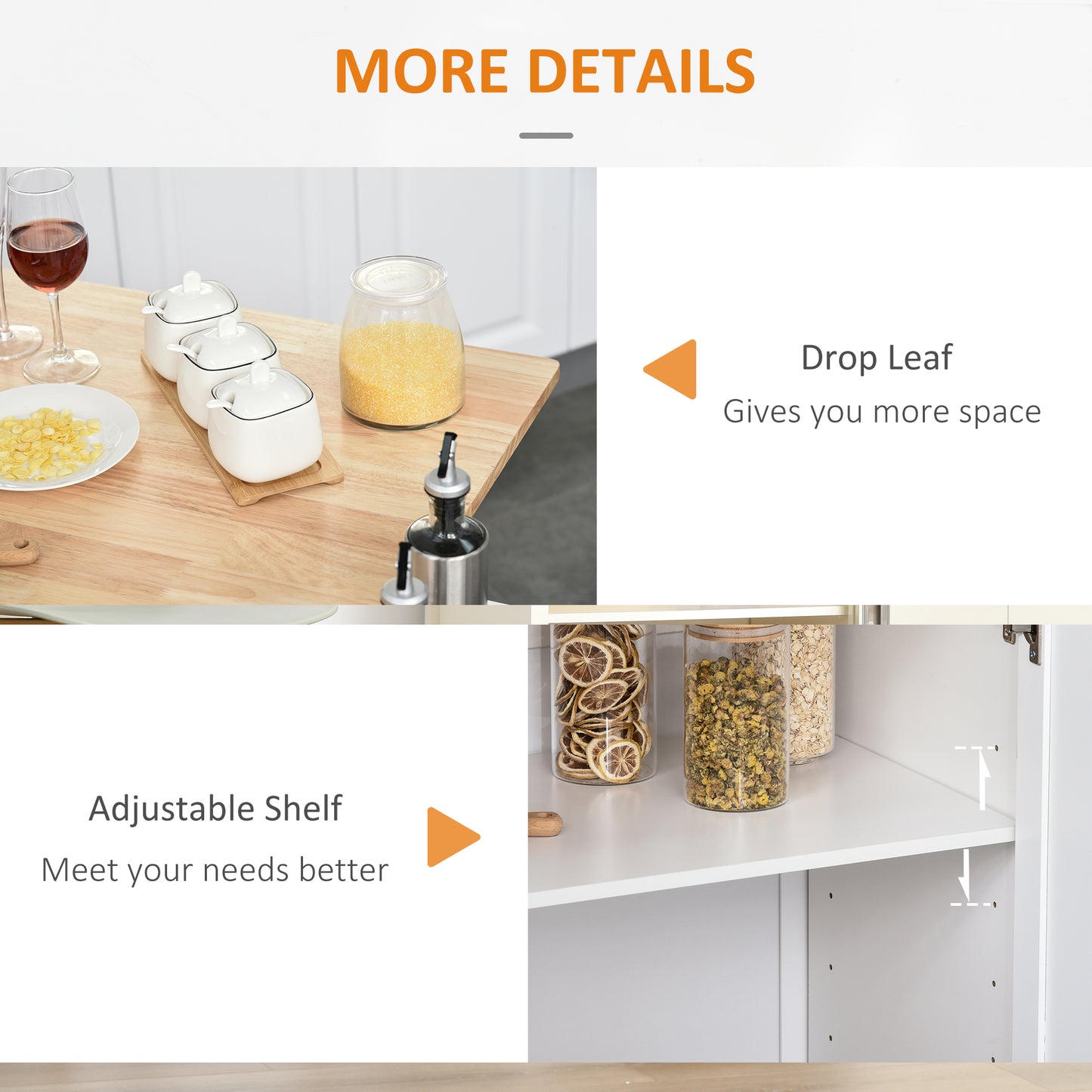 HOMCOM Rolling Kitchen Island with Drop Leaf, Kitchen Cart with Cabinet, 3 Drawers, Wood Top, White