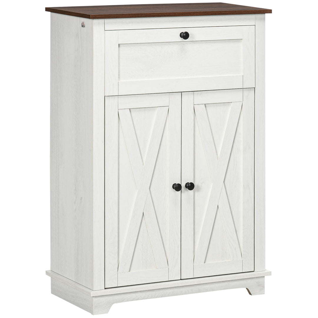HOMCOM Farmhouse Sideboard Storage Cabinet with Doors and Drawer for Kitchen, Living room, 23.6" x 11.8" x 34.4", White