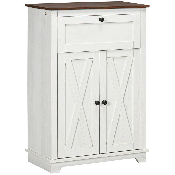 HOMCOM Farmhouse Sideboard Storage Cabinet with Doors and Drawer for Kitchen, Living room, 23.6" x 11.8" x 34.4", White