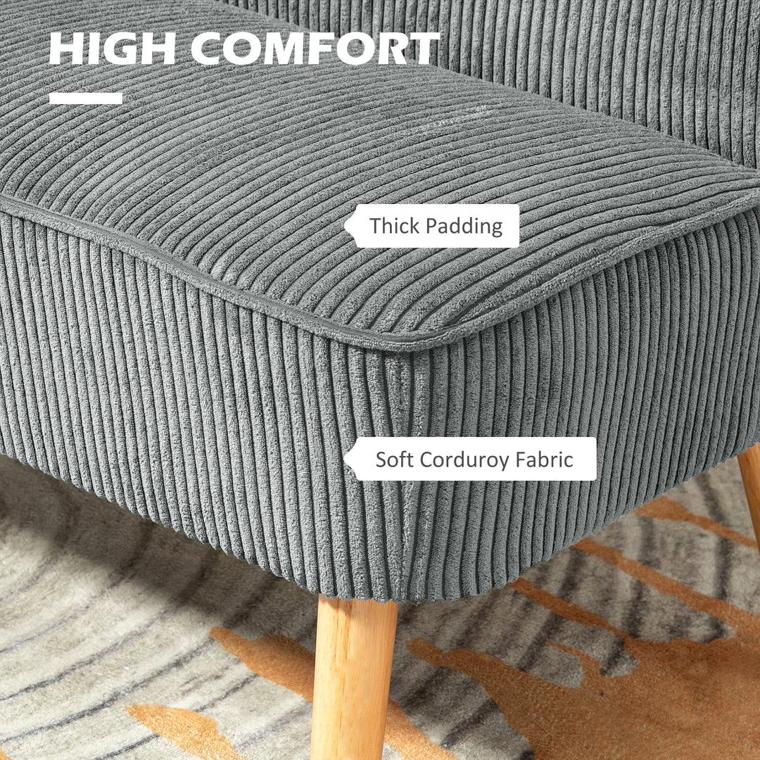 HOMCOM Modern 2 Seat Sofa for Bedroom, Upholstered Two Seater Couch with Rubber Wood Legs, Light Grey