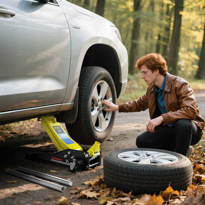 HOMCOM 3 Ton Hydraulic Low Profile Trolley Service Floor Jack Heavy Duty Car Jack with Dual Piston Pump, 3"-19.6" Lifting Range