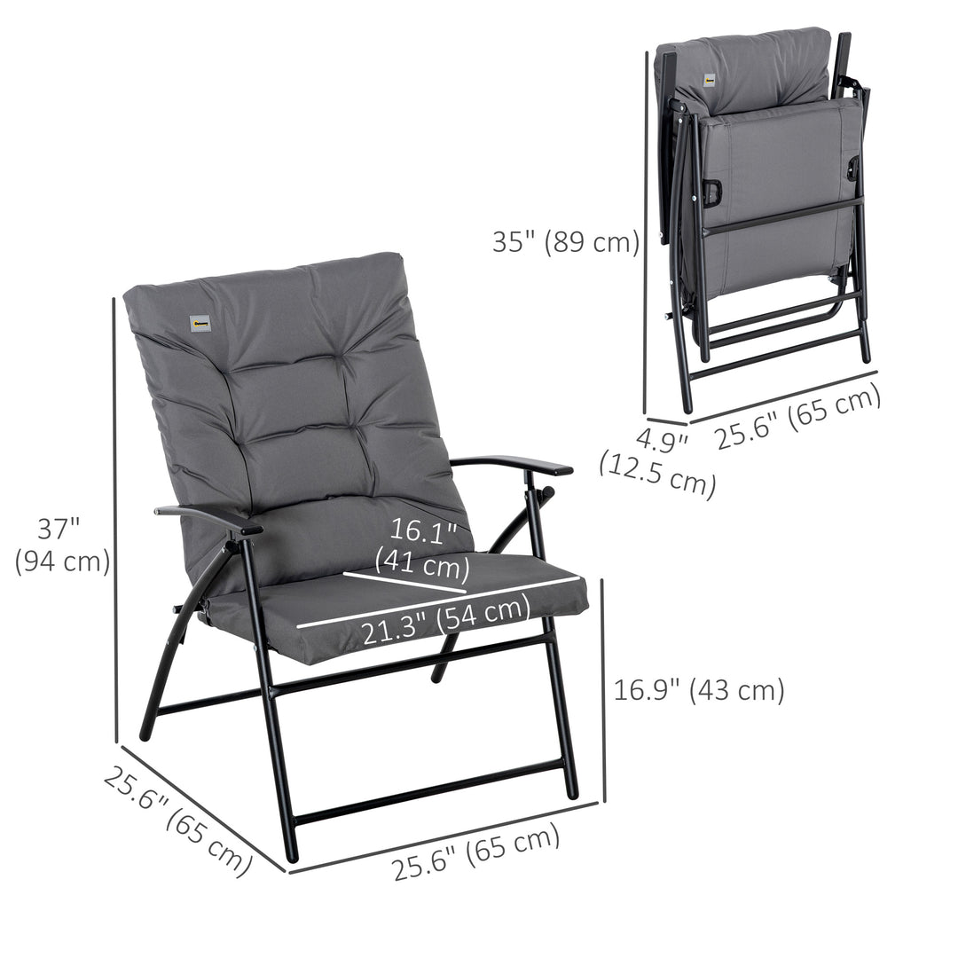 Outsunny Foldable Lounge Chair, Fabric Upholstered Recliner, Outdoor Lounger with Armrest, Metal Frame for Backyard, Grey