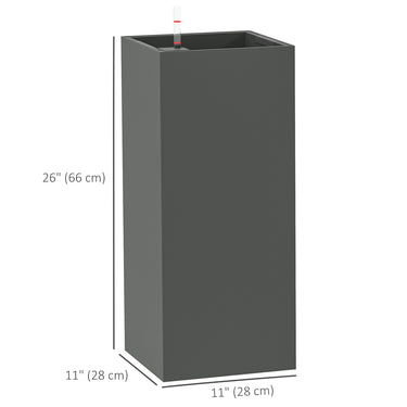 Outsunny 2 Pack Planter Box, 26 Inch Plastic Flower Pots with Water Level Indicator, Drainage Hole and Drain Plug, Dark Grey