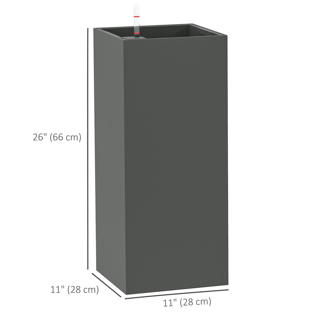 Outsunny 2 Pack Planter Box, 26 Inch Plastic Flower Pots with Water Level Indicator, Drainage Hole and Drain Plug, Dark Grey