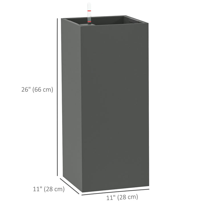 Outsunny 2 Pack Planter Box, 26 Inch Plastic Flower Pots with Water Level Indicator, Drainage Hole and Drain Plug, Dark Grey
