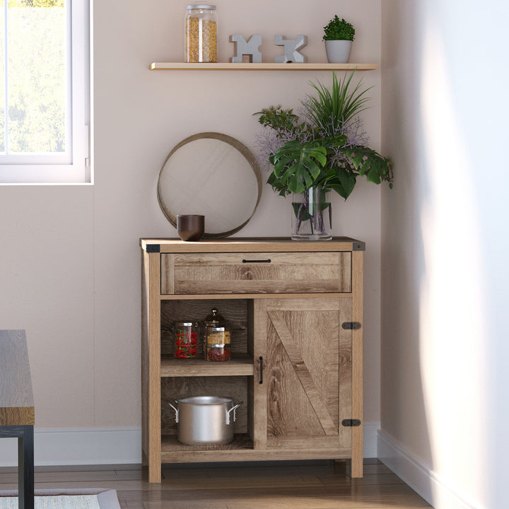 HOMCOM Rustic Barn Door Storage Cabinet Modern Farmhouse Buffet Sideboard for Kitchen and Dining Room White