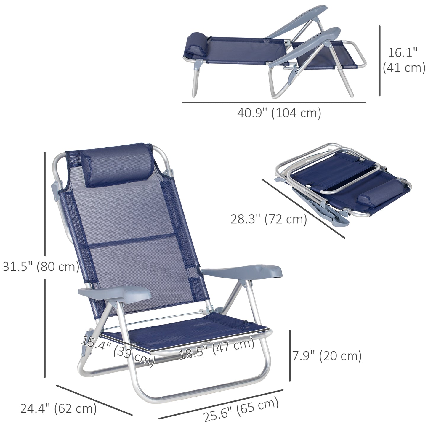 Outsunny Set of 2 Fishing Chairs, Camping Chairs with Adjustable Backrest and Headrest, Folding Chair for Outdoor, Light Grey