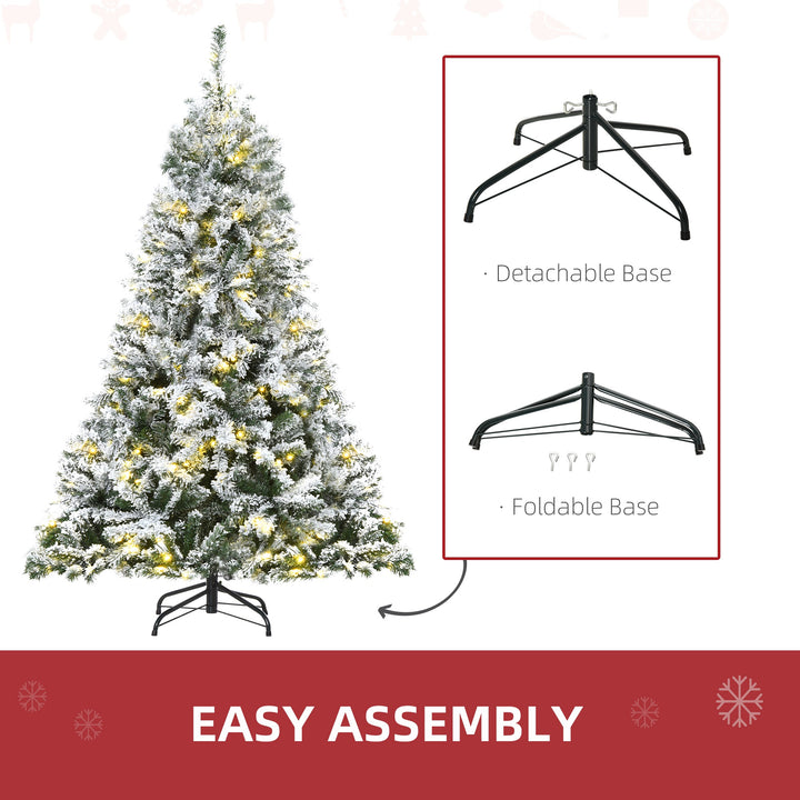 HOMCOM 6ft Snow Flocked Artificial Tree 250 LED Light 928 Branches Christmas Season