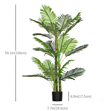 HOMCOM Artificial Tree Areca Palm Tree Fake Plants in Pot with 21 Leaves for Indoor Decor, 8"x8"x60", Green