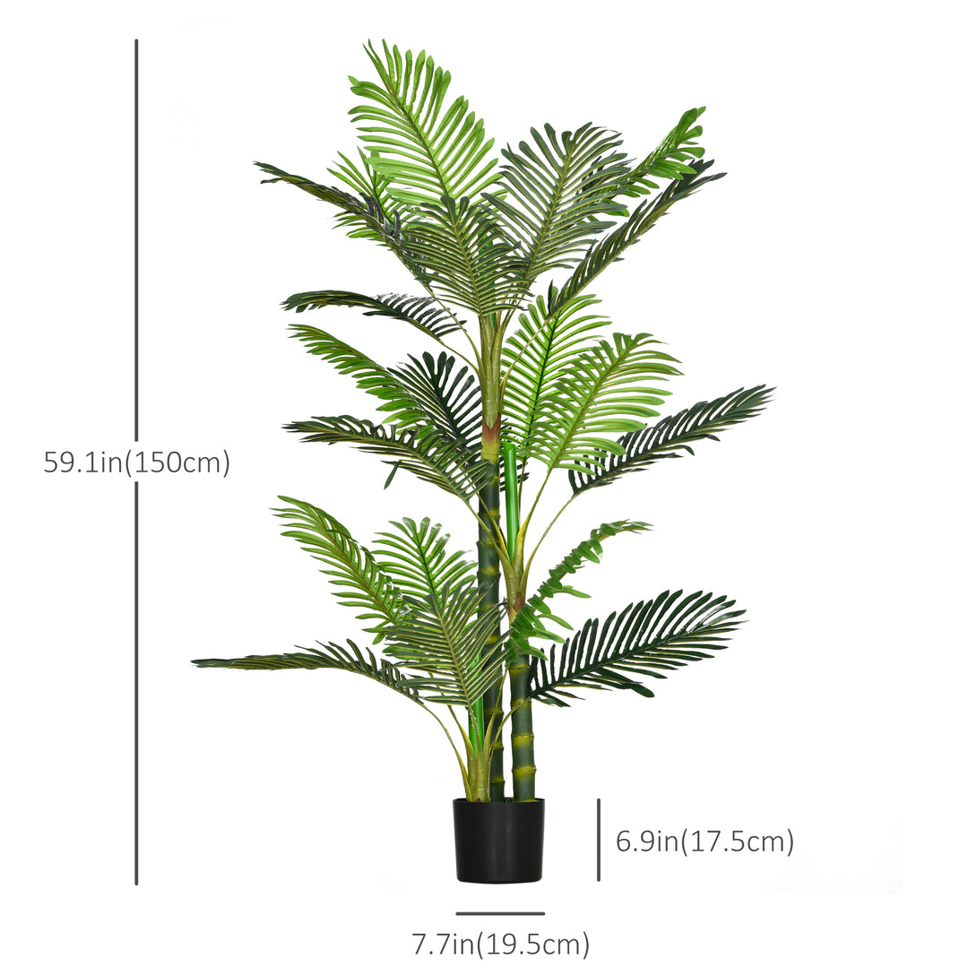 HOMCOM Artificial Tree Areca Palm Tree Fake Plants in Pot with 21 Leaves for Indoor Decor, 8"x8"x60", Green