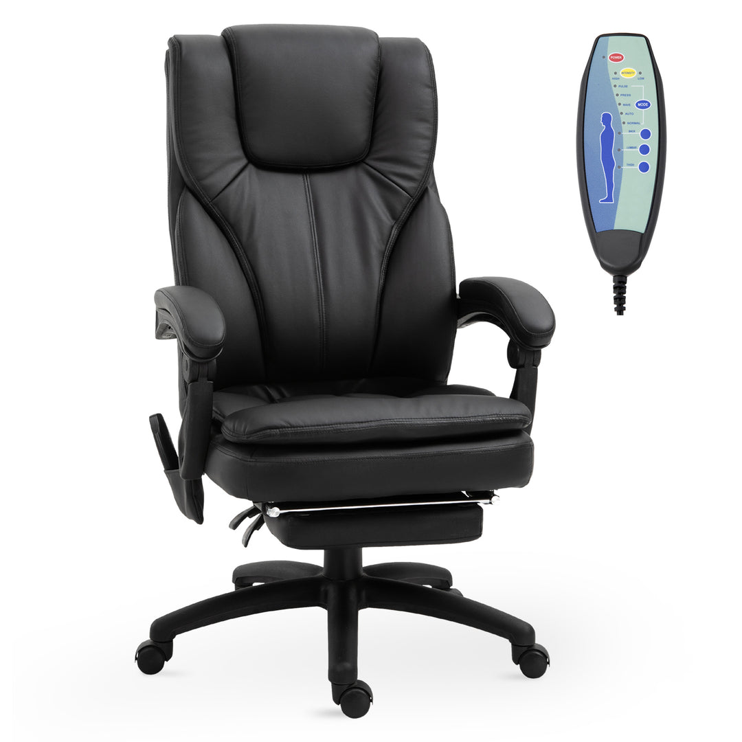 Vinsetto Office Chair High Back 6-Point Vibration Massage Reclining 360° Swivel Height Adjustable with Retractable Footrest