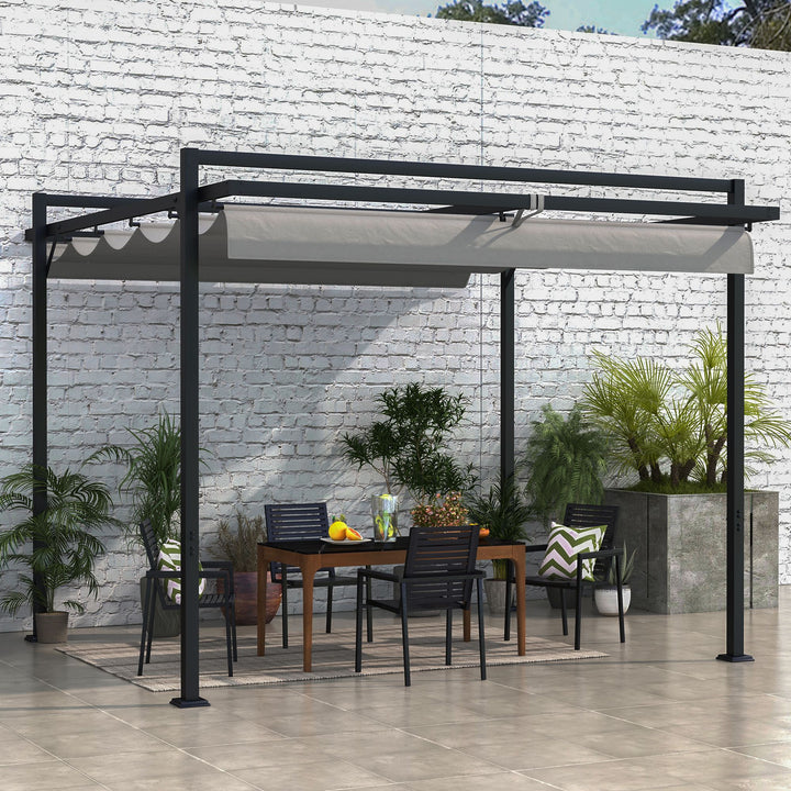 Outsunny 10' x 10' Retractable Pergola, Garden Gazebo Shade Shelter, for Grill, Patio, Deck, Dark Grey