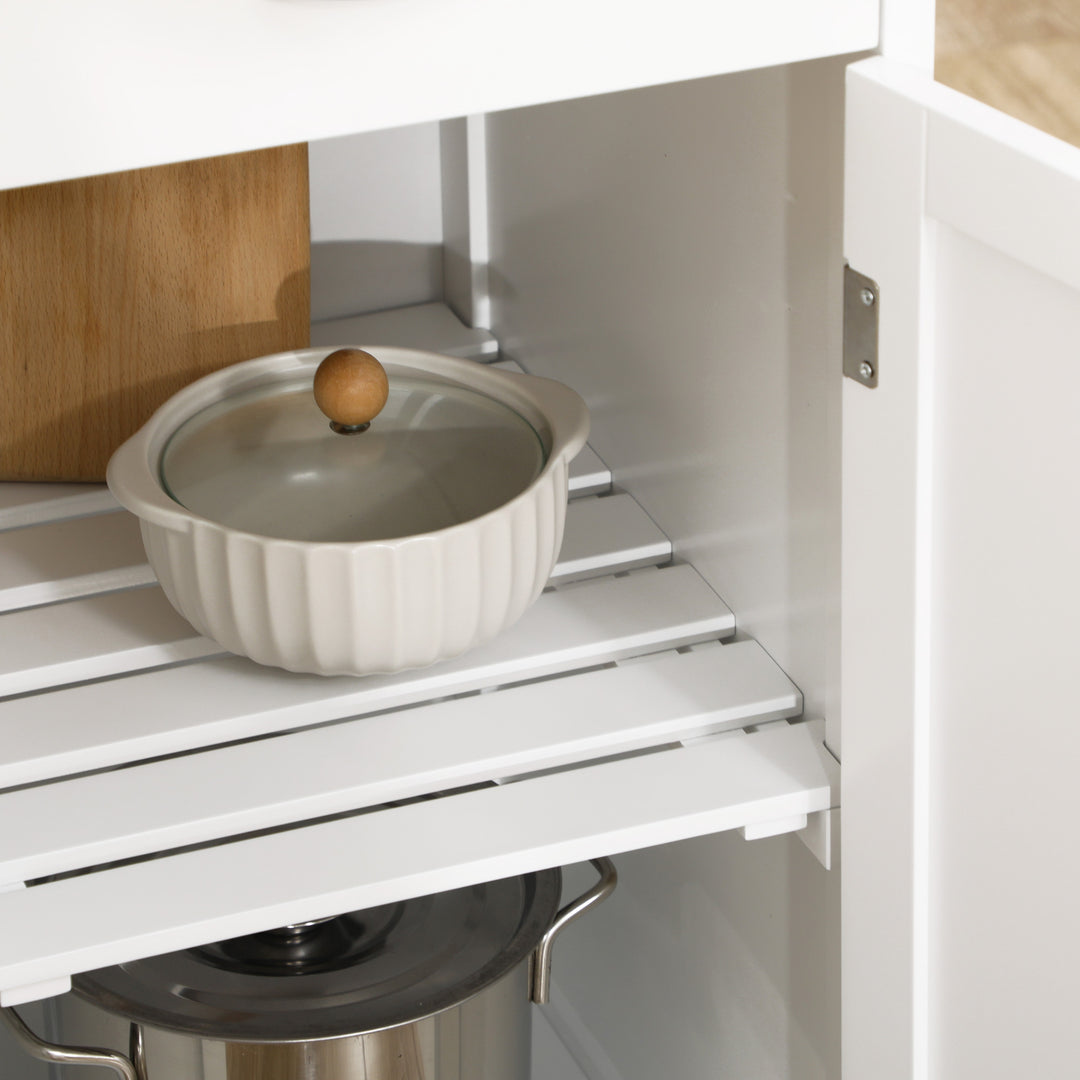 HOMCOM Rolling Kitchen Cart, Bar Cart on Wheels with Wine Rack, Drawer, Open Shelves, Cabinet and Faux Marble Top, Kitchen Island with Storage, White