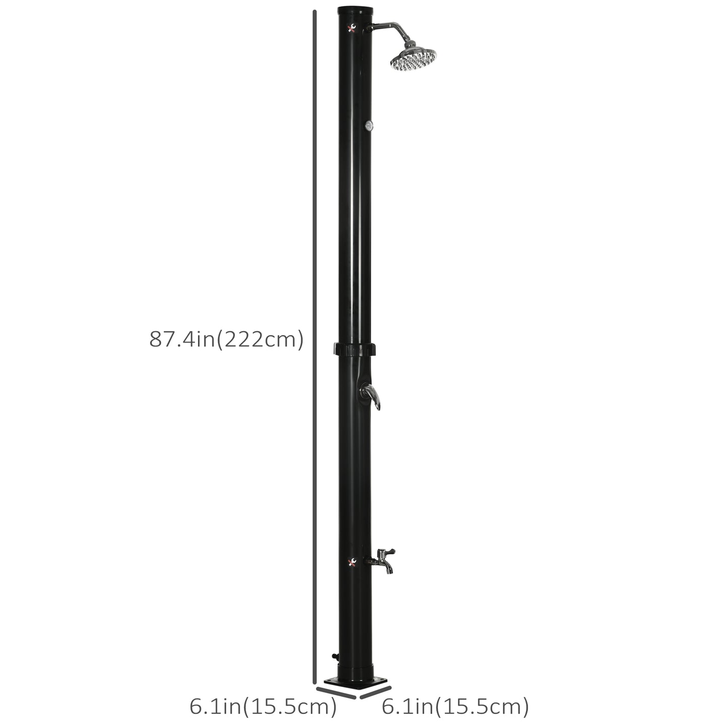 Outsunny 5.3 Gallons Solar Shower with Rotating Rainfall, Temperature Adjustment, 2 Section Outdoor Shower for Backyard, Black