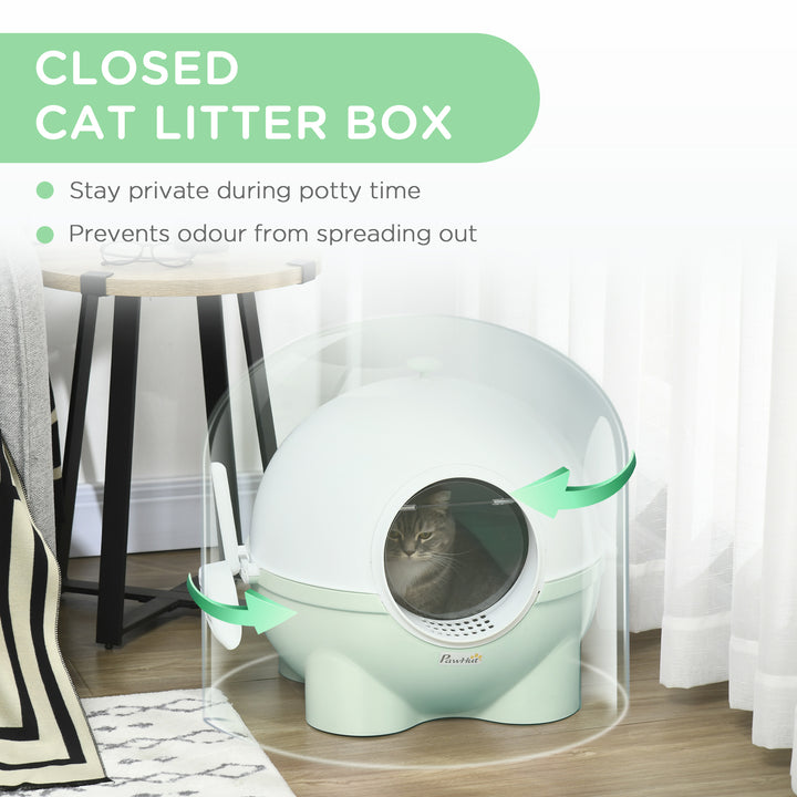 PawHut Enclosed Cat Litter Box, Large Kitty Litter Box with Lid, Scoop, Leaking Sand Pedal, Top Handle, Light Green