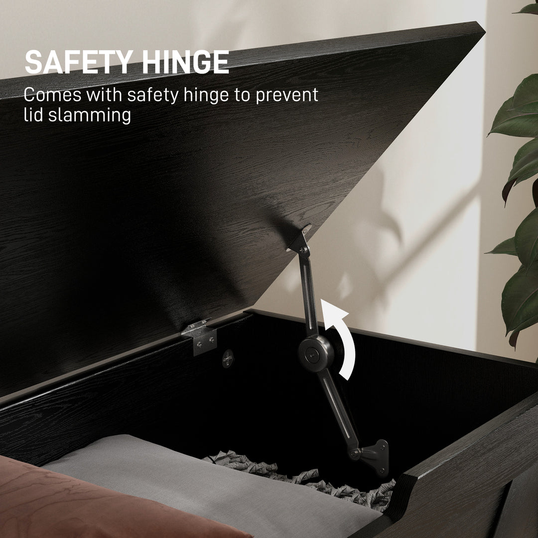 HOMCOM 39.4 Inches Storage Chest, Storage Trunk with 2 Safety Hinges, Wooden Box for Living Room, Black Wood Grain