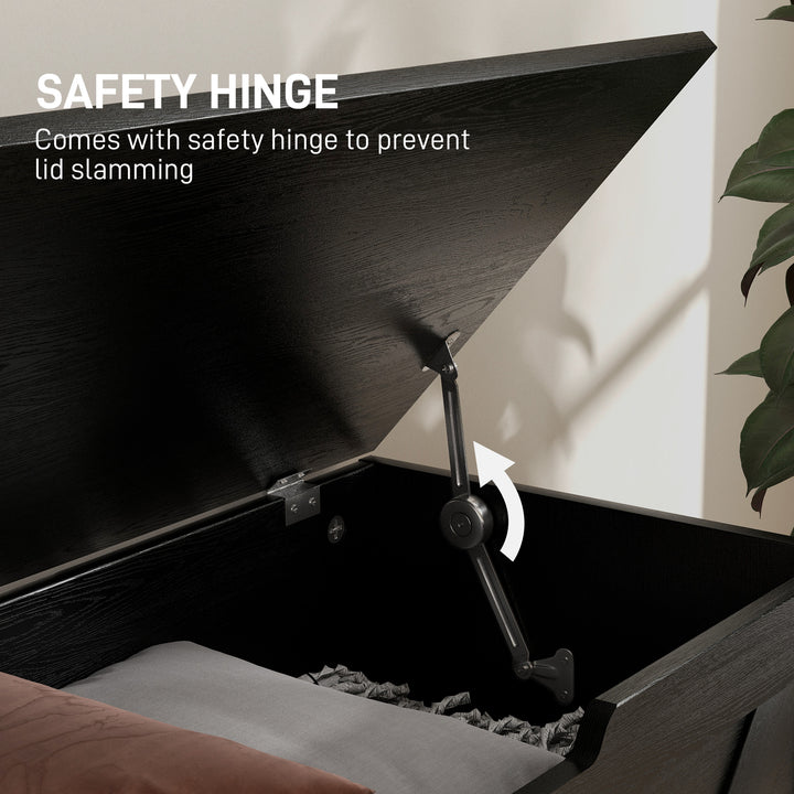 HOMCOM 39.4 Inches Storage Chest, Storage Trunk with 2 Safety Hinges, Wooden Box for Living Room, Black Wood Grain