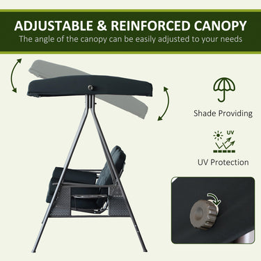 Outsunny Outdoor Patio 3-Person Steel Canopy Cushioned Seat Bench Swing with Included Side Trays & Padded Comfort, Black