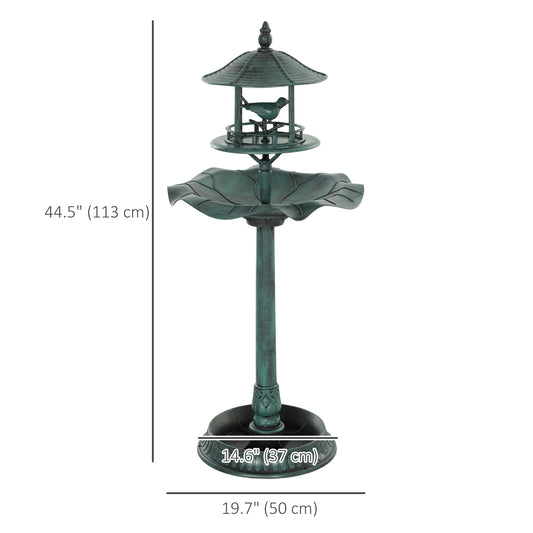 Outsunny 3-in-1 Garden Bird Bath Bowl Pedastal with Large Water Basin, Bird Feeder & Underneath Flower Planter, Green