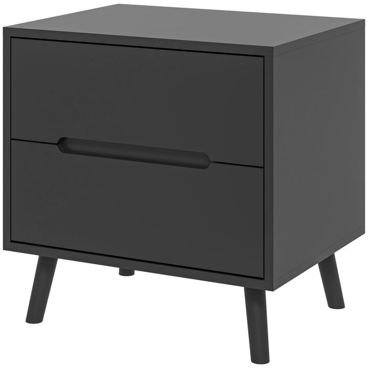 HOMCOM Modern Nightstand, Night Table with 2 Drawers, Bed End Table with Solid Wood Legs for Bedroom