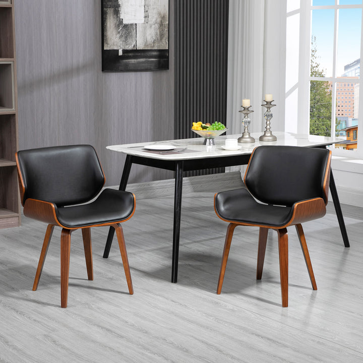 HOMCOM Dining Chairs Set of 2, PU Leather Kitchen Chairs with Upholstered Seats and Solid Wood Legs for Dining Room, Black