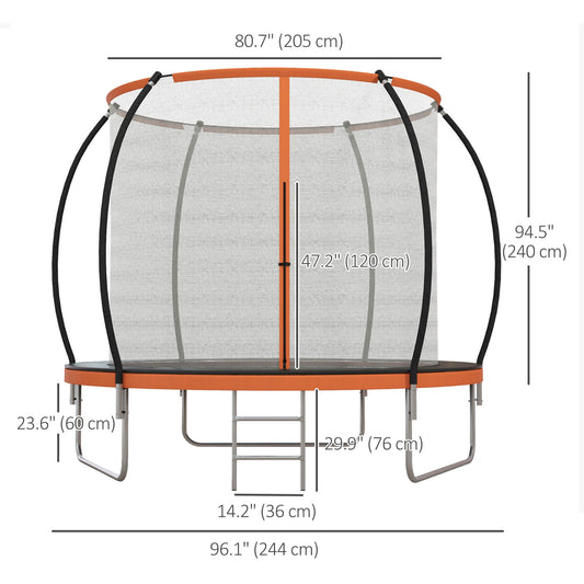 Soozier 8ft Outdoor Trampoline with Enclosure Net and Ladder, Backyard Fitness Trampoline for Teens and Adults