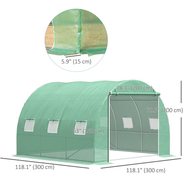 Outsunny 10' x 10' x 6.5' Walk-in Tunnel Greenhouse with High-Quality Transparent PE Cover, Zipper Doors, & Windows