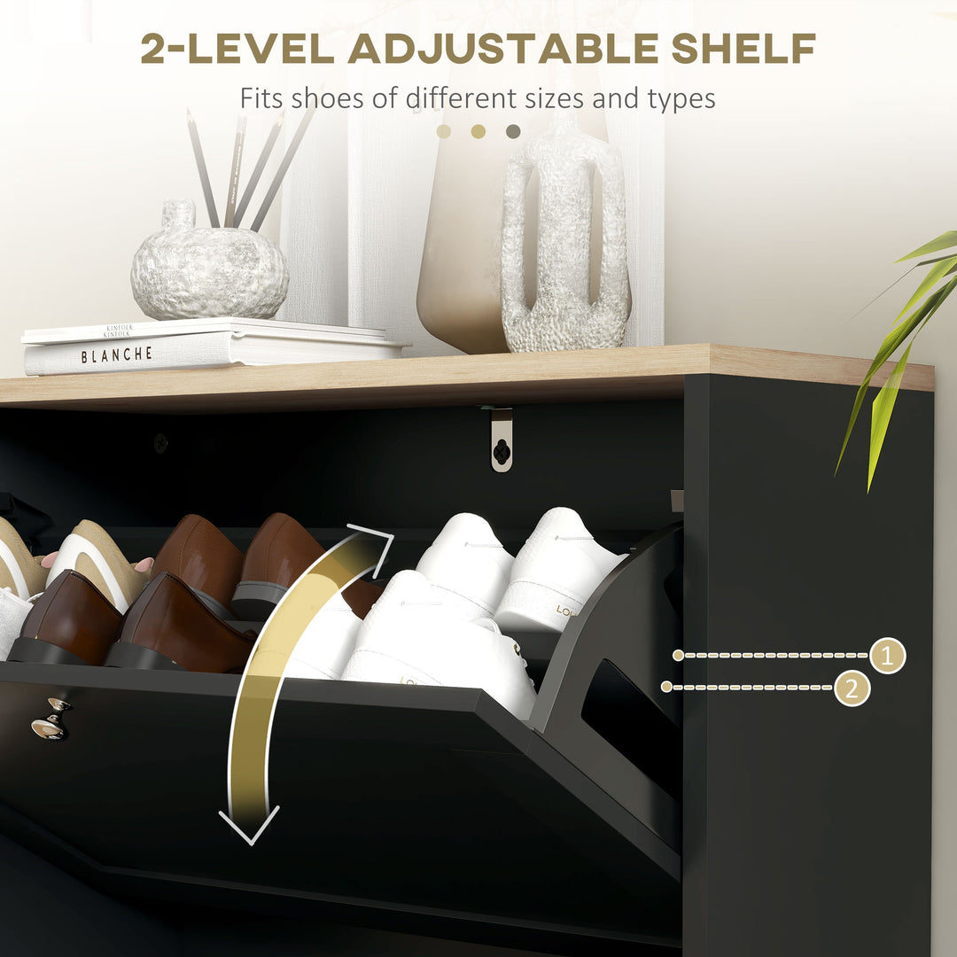 HOMCOM Slim Shoe Storage Cabinet, Modern Shoe Cabinet with 2 Flip Drawers and Adjustable Shelves for 8-12 Pairs, White