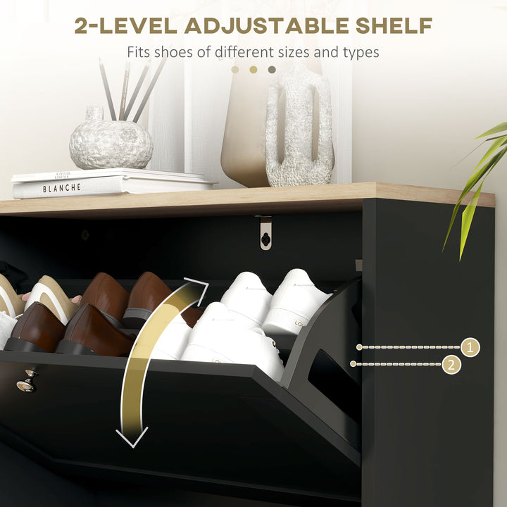 HOMCOM Slim Shoe Storage Cabinet, Modern Shoe Cabinet with 2 Flip Drawers and Adjustable Shelves for 8-12 Pairs, White