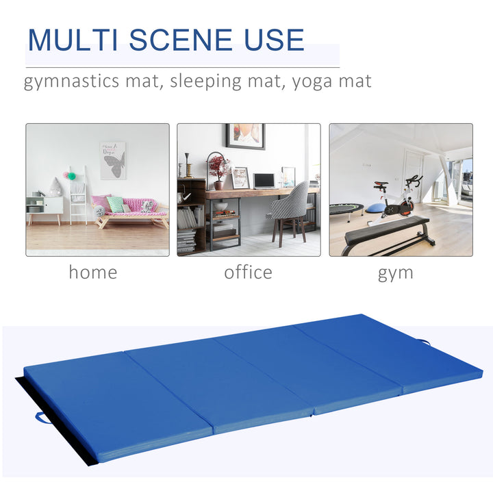 Soozier 4'x8'x2" Folding Gymnastics Tumbling Mat, Exercise Mat with Carrying Handles for Yoga, MMA, Martial Arts, Stretching, Core Workouts, Dark Blue