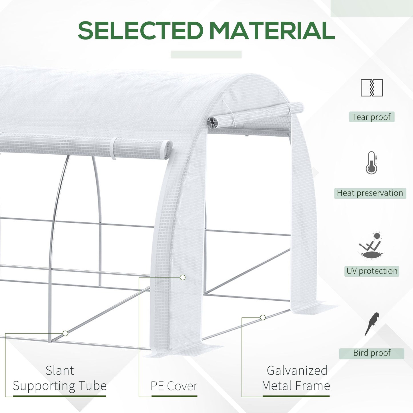 Outsunny Large Walk-in Greenhouse, 20'x10'x6.6' Tunnel Greenhouse with Zippered Door and 12 Roll-up Windows, Outdoor Green House for Garden Plant, White