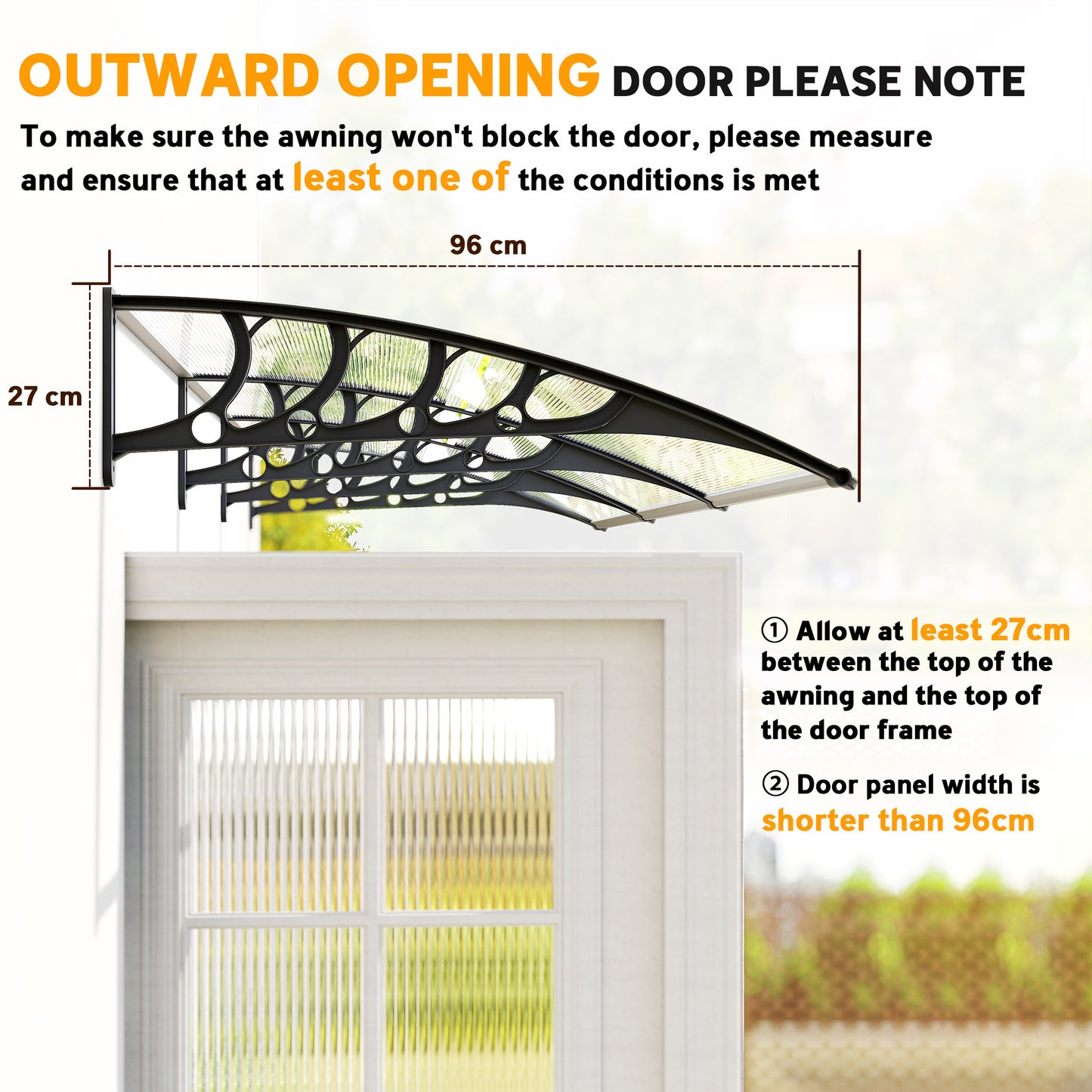 Outsunny Window Awning Door Canopy, Polycarbonate Front Door Outdoor Patio Cover, Sun Shelter, Hollow Sheet for UV, Rain, Snow and Sunlight Protection, Brown, 40" x 80"